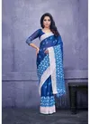 Navy Blue Apple Indigo Latest Exclusive Pure Linen Casual Wear Saree 104